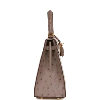 Hermès Special Order (HSS) Kelly Sellier 25 Beton and Gris Asphalte Ostrich Gold Hardware