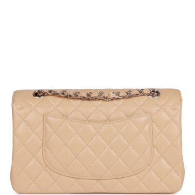 Chanel Medium Classic Double Flap Bag Beige Caviar Silver Hardware