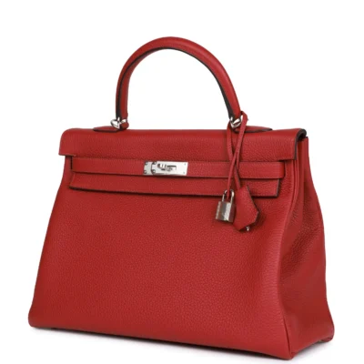 حقيبة هيرميس Special Order HSS Kelly Retourne 35 Rouge Grenat Verso من جلد توغو مع إكسسوارات معدنية من البلاديوم
