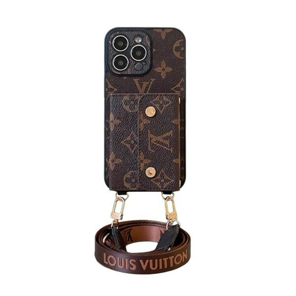 Lou Card Bag Chain Brown Phone Case with Strap for iPhone 12-18 Pro & Pro Max