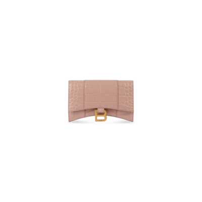 WOMEN'S HOURGLASS WALLET ON CHAIN CROCODILE EMBOSSED IN BEIGE