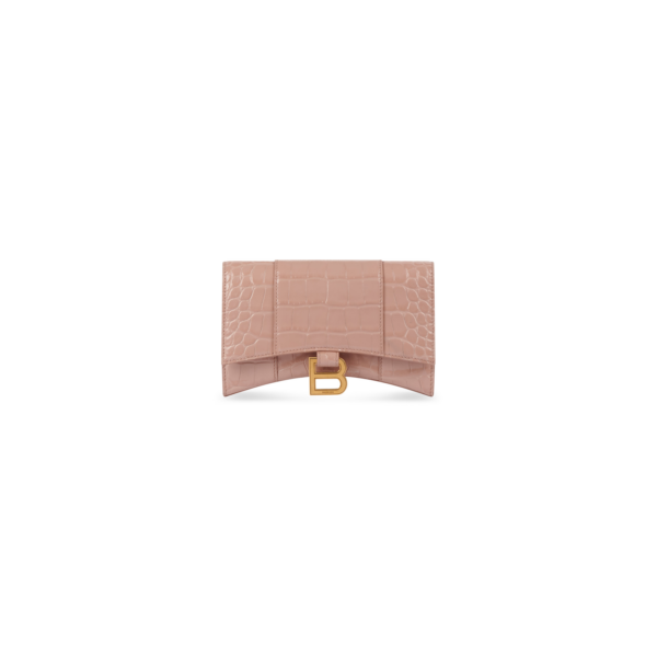 WOMEN'S HOURGLASS WALLET ON CHAIN CROCODILE EMBOSSED IN BEIGE