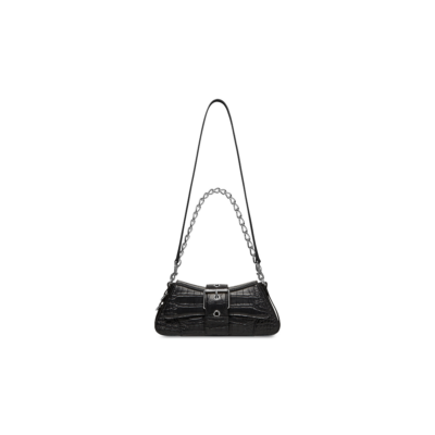 WOMEN'S LINDSAY SMALL SHOULDER BAG WITH STRAP CROCODILE EMBOSSED IN BLACK