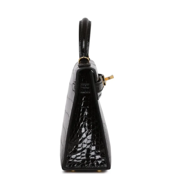 Hermès Kelly Sellier 20 Black Shiny Alligator Gold Hardware