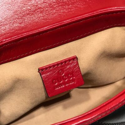 Gucci GG Marmont Double G Brass Buckle Single Top Handle Cerise Trim Female Black Quilted Leather Flap Mini Crossbody Bag