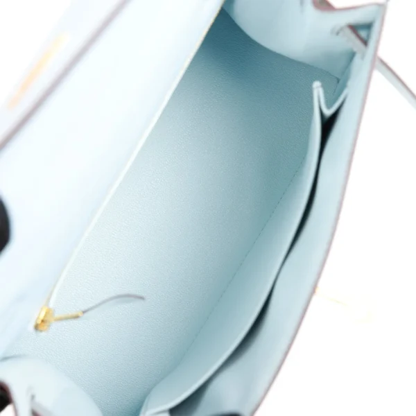 Hermès Special Order (HSS) Kelly Sellier 25 Bleu Brume and Bleu Glacier Epsom Brushed Gold Hardware