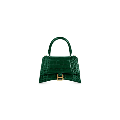 WOMEN'S HOURGLASS SMALL HANDBAG CROCODILE EMBOSSED IN FOREST GREEN
