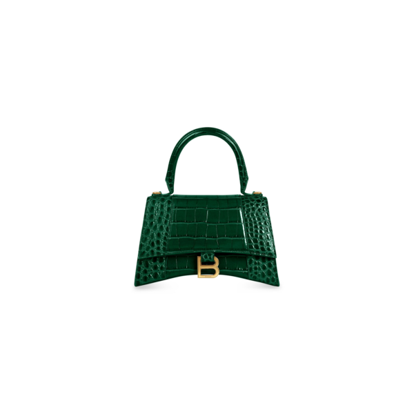 WOMEN'S HOURGLASS SMALL HANDBAG CROCODILE EMBOSSED IN FOREST GREEN