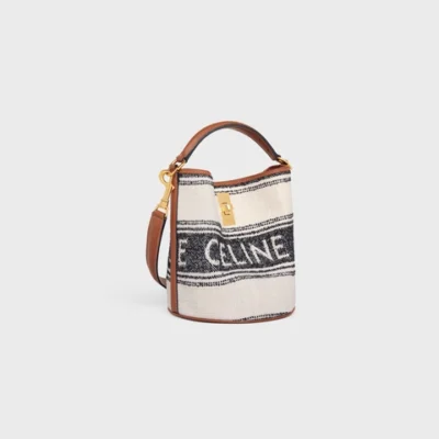 cddd0491438cfd78e0359cbb781817bb TEEN BUCKET 16 IN STRIPED TEXTILE WITH CELINE JACQUARD WHITE / BLACK