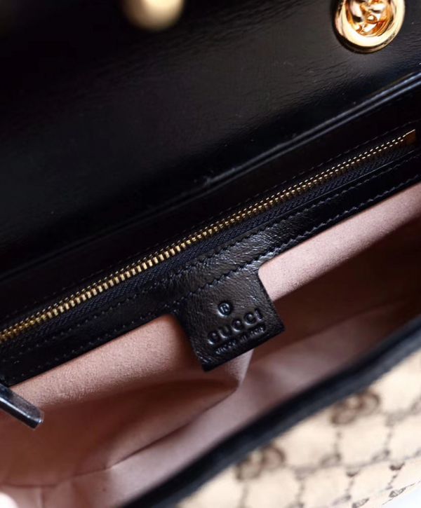 cdf3b0ca6ec0f92d7e2b8f4061fcf364 Gucci GG Marmont Logo Pattern Double G Magnetic Buckle Apricot Canvas & Black Leather Female Shiny Golden Chain Handbag 443497 HVKEG 9772