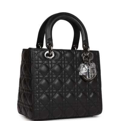 Christian Dior Medium Lady Dior Tote Black Lambskin Ruthenium Hardware