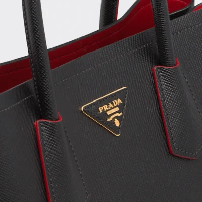 Prada Small Saffiano Leather Double Prada Bag in Black