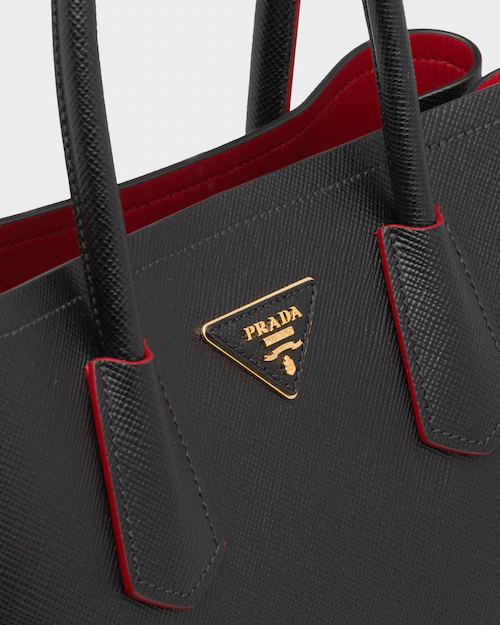 Prada Small Saffiano Leather Double Prada Bag in Black