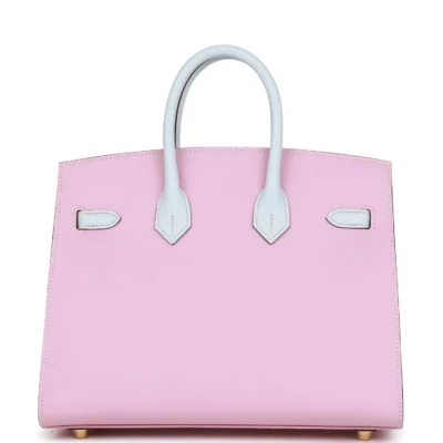 حقيبة هيرميس Special Order HSS Birkin Sellier 25 Mauve Sylvestre Brume مصقول من جلد إبسوم باللون الأزرق مع إكسسوارات معدنية ذهبية