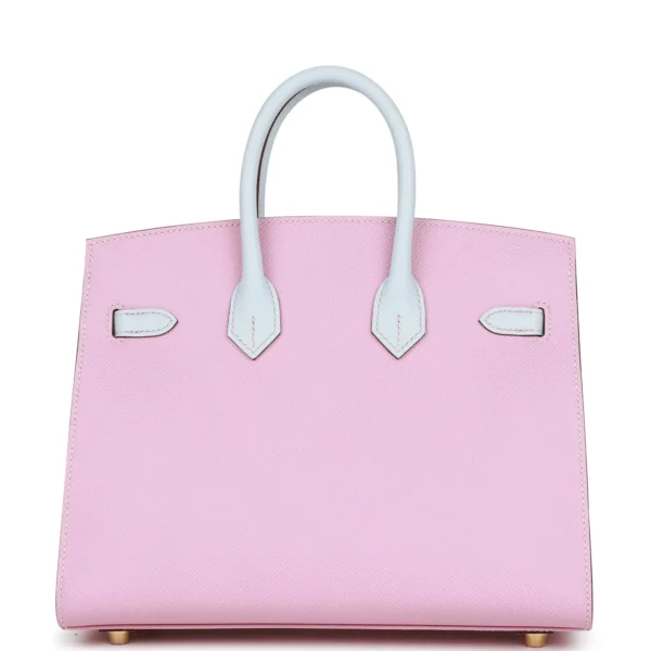 حقيبة هيرميس Special Order HSS Birkin Sellier 25 Mauve Sylvestre Brume مصقول من جلد إبسوم باللون الأزرق مع إكسسوارات معدنية ذهبية