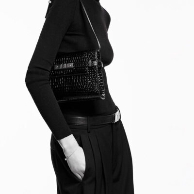 YSL Manhattan Shoulder Bag in Crocodile Embossed Shiny Leather