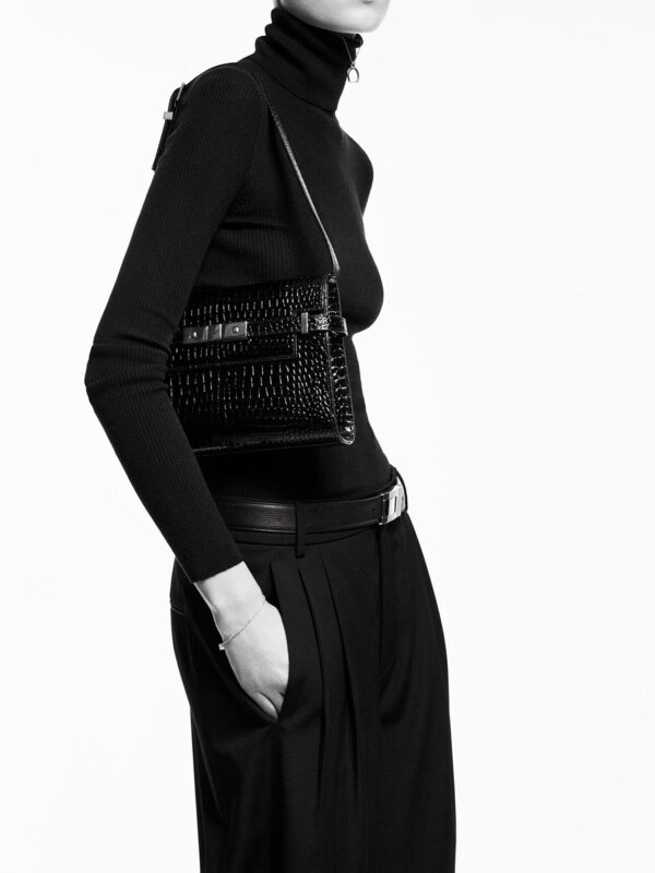 YSL Manhattan Shoulder Bag in Crocodile Embossed Shiny Leather
