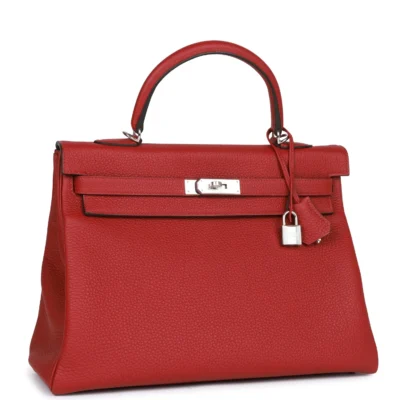 حقيبة هيرميس Special Order HSS Kelly Retourne 35 Rouge Grenat Verso من جلد توغو مع إكسسوارات معدنية من البلاديوم