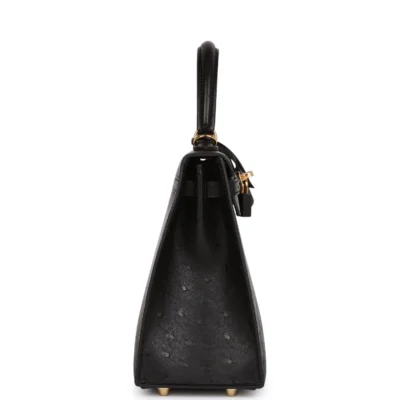 Hermès Kelly Sellier 25 Black Ostrich Gold Hardware
