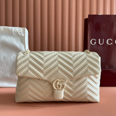 GUCCI 26S GG MARMONT BAG 37 IN CREAM WHITE CALFSKIN