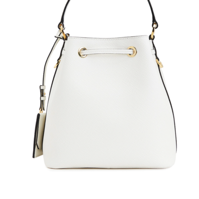Prada Saffiano Leather Bucket in White