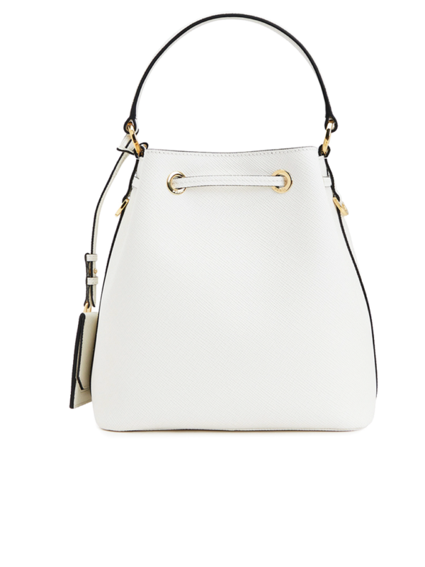 Prada Saffiano Leather Bucket in White