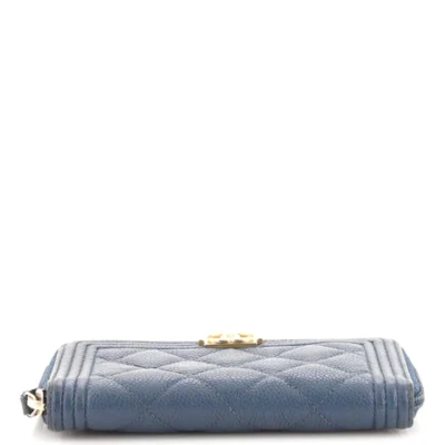 Chanel Boy Zip Around Wallet Quilted Caviar Small