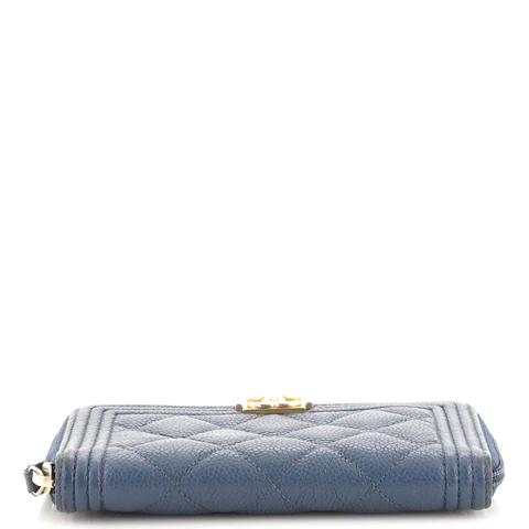 Chanel Boy Zip Around Wallet Quilted Caviar Small