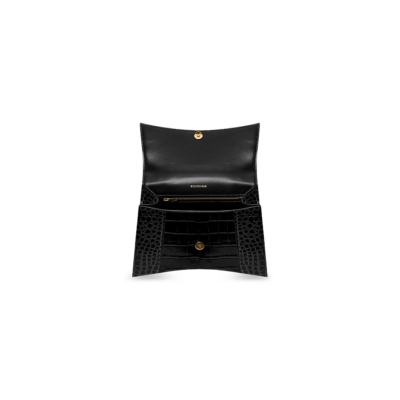 WOMEN'S HOURGLASS SMALL HANDBAG CROCODILE EMBOSSED IN BLACK
