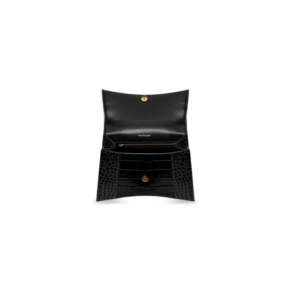WOMEN'S HOURGLASS SMALL HANDBAG CROCODILE EMBOSSED IN BLACK