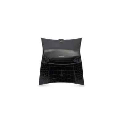 WOMEN'S HOURGLASS SMALL HANDBAG CROCODILE EMBOSSED IN BLACK