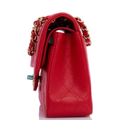 Chanel Small Classic Double Flap Red Caviar Light Gold Hardware