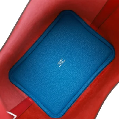 Hermès Picotin Lock 18 Casaque Rouge de Coeur, Rose Extreme and Bleu Zanzibar Clemence Palladium Hardware