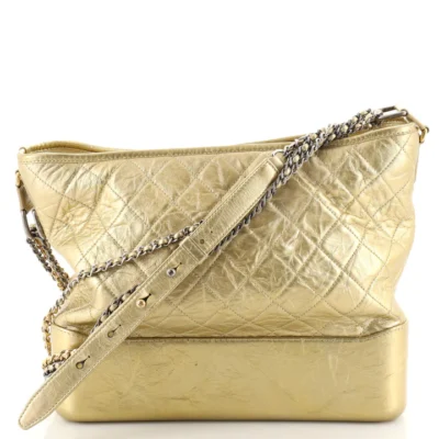 Chanel Gabrielle Hobo Quilted Metallic Aged Calfskin Large