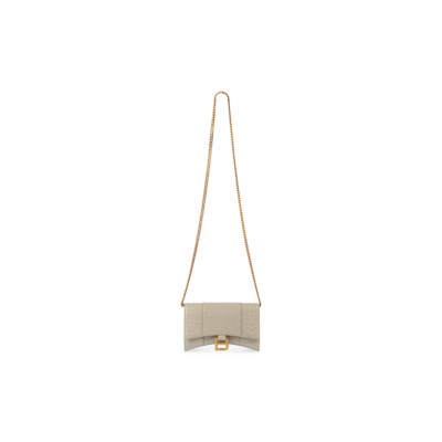 WOMEN'S HOURGLASS WALLET ON CHAIN CROCODILE EMBOSSED IN BEIGE