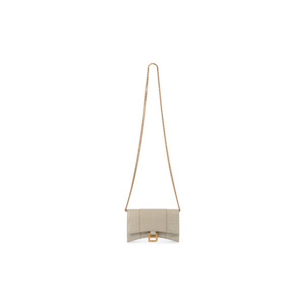WOMEN'S HOURGLASS WALLET ON CHAIN CROCODILE EMBOSSED IN BEIGE