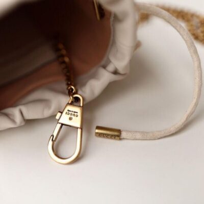 Gucci GG Marmont Mini White Matelasse Quilted Leather Brass Interlocking GG Design Drawstring Closure Women Chian Buckle 575163 DTDRT 9022