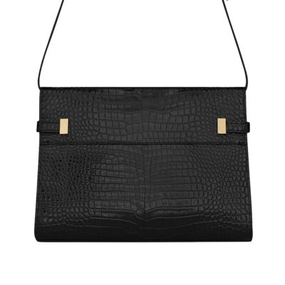 YSL Manhattan Shoulder Bag in Crocodile Embossed Shiny Leather