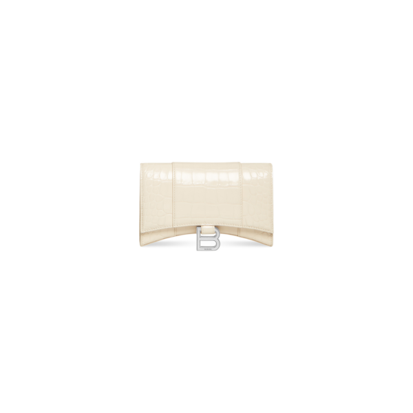 WOMEN'S HOURGLASS WALLET ON CHAIN CROCODILE EMBOSSED IN BEIGE