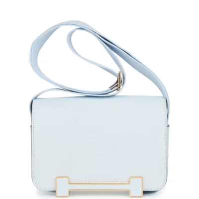Hermès Geta Bleu Brume Verso Chevre Gold Hardware