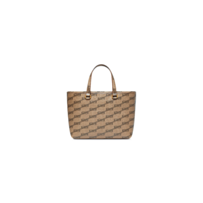 WOMEN'S SIGNATURE SMALL EAST-WEST SHOPPER BAG BB MONOGRAM COATED CANVAS IN BEIGE