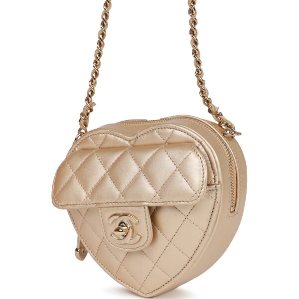 Chanel CC In Love Heart Clutch with Chain Gold Lambskin Light Gold