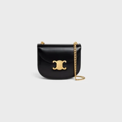 d68908f0ed9b92565752ddb58cd9d99a TEEN CHAIN BESACE TRIOMPHE IN SHINY CALFSKIN BLACK