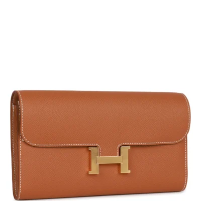 Hermès Constance Go Epsom Geldbörse in Gold mit goldfarbenen Metallbeschlägen