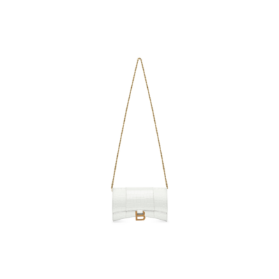 WOMEN'S HOURGLASS WALLET ON CHAIN CROCODILE EMBOSSED IN WHITE
