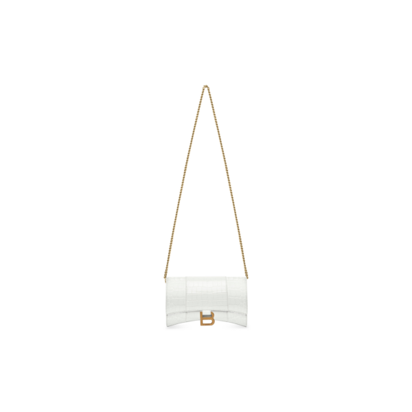 WOMEN'S HOURGLASS WALLET ON CHAIN CROCODILE EMBOSSED IN WHITE