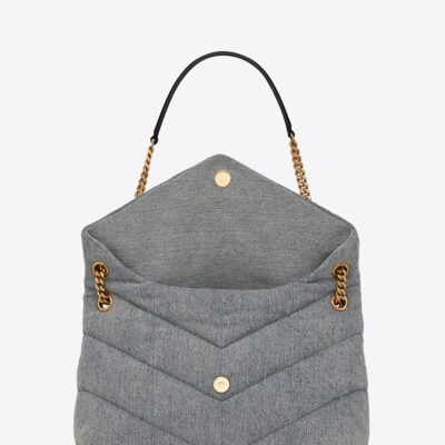 d83f45657461b475580bb9cb9809b301 YSL Puffer Medium Chain Bag in Denim and Smooth Leather