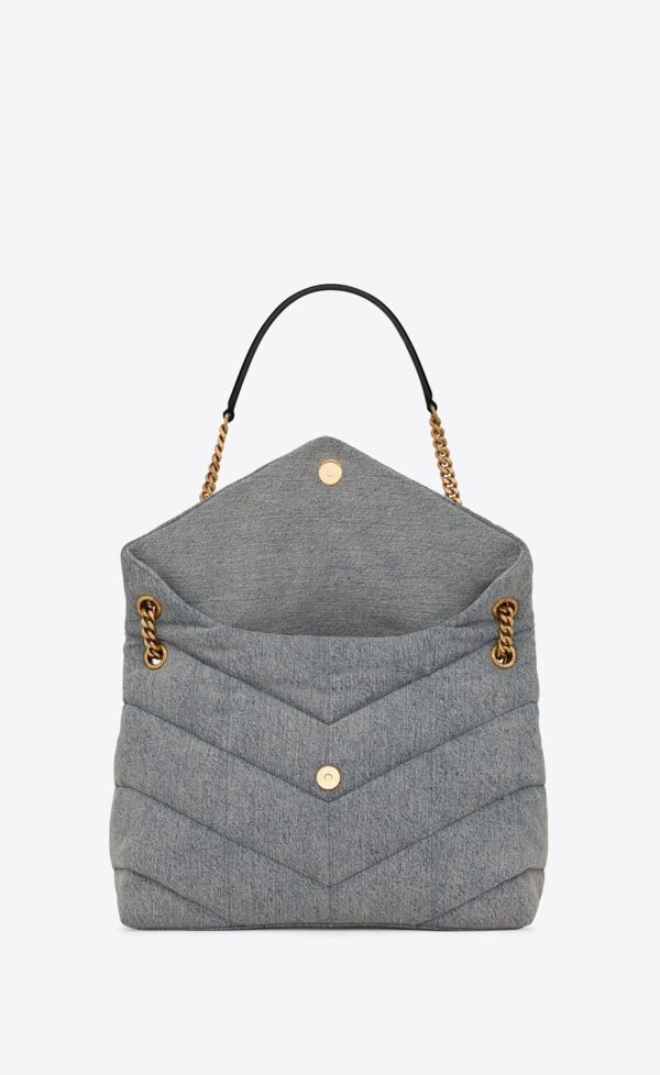d83f45657461b475580bb9cb9809b301 YSL Puffer Medium Chain Bag in Denim and Smooth Leather