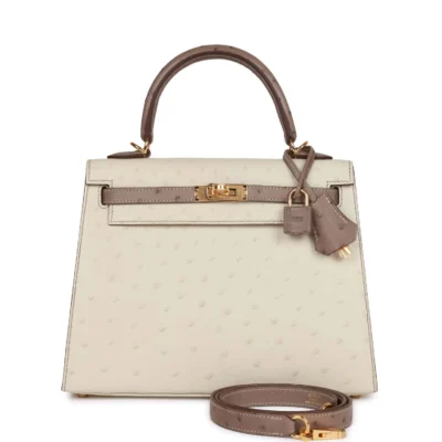 Hermès Special Order (HSS) Kelly Sellier 25 Beton and Gris Asphalte Ostrich Gold Hardware