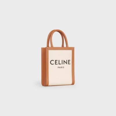 d9bc9d0bf7f887f125b12f0284bffc4d MINI VERTICAL CABAS CELINE IN TEXTILE WITH CELINE PRINT AND CALFSKIN NATURAL / TAN